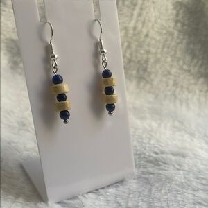 Elegant Blue and Wooden Beaded Earrings